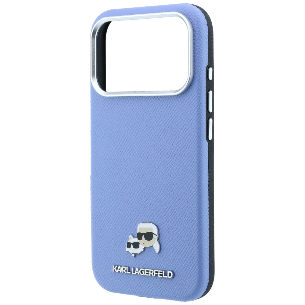 Etui MagSafe do Apple iPhone 18 Pro / 17 Pro, Karl Lagerfeld, Grained Karl & Choupette Head's Metal, Bleu