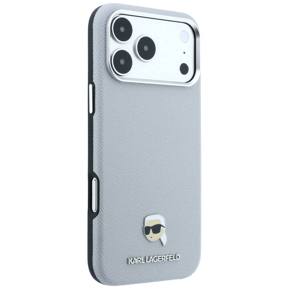 Etui MagSafe do Apple iPhone 18 Pro / 17 Pro, Karl Lagerfeld, Metalowa głowa Karla z fakturą, Szary