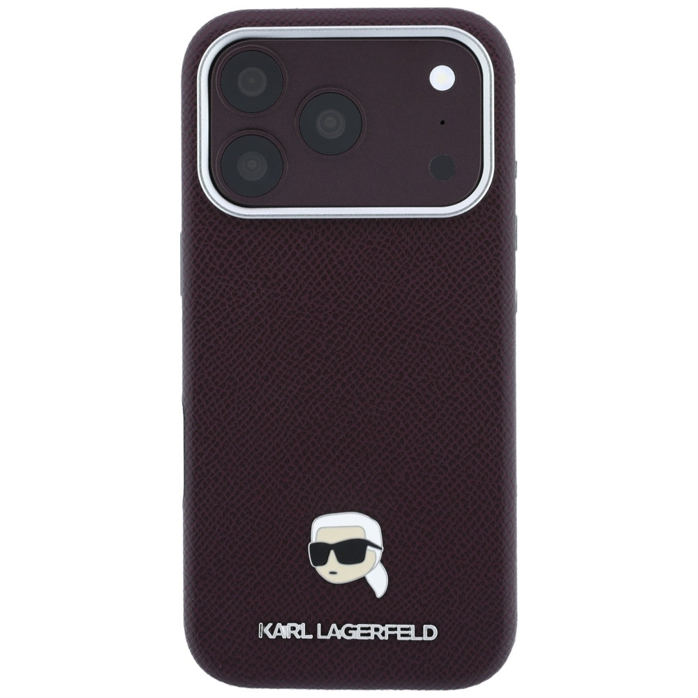 MagSafe Case for Apple iPhone 18 Pro / 17 Pro, Karl Lagerfeld, Grained Karl Head's Metal, Burgundy