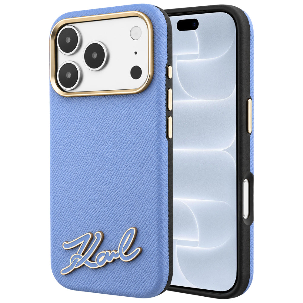 MagSafe Case for Apple iPhone 18 Pro / 17 Pro, Karl Lagerfeld, Grained Resin Sign Logo, Blue