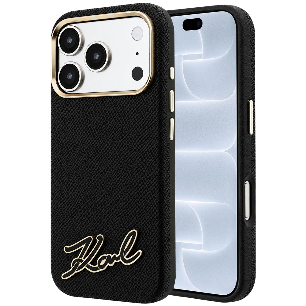 Etui MagSafe do Apple iPhone 18 Pro / 17 Pro, Karl Lagerfeld, Logo z żywicy ziarnistej, czarne