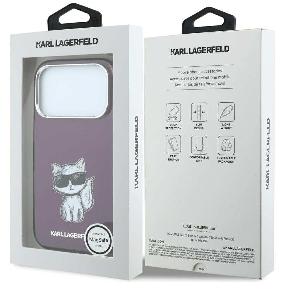 Etui MagSafe do Apple iPhone 18 Pro / 17 Pro, Karl Lagerfeld, HC IML Choupette Body Sketch Print, Wiśniowy