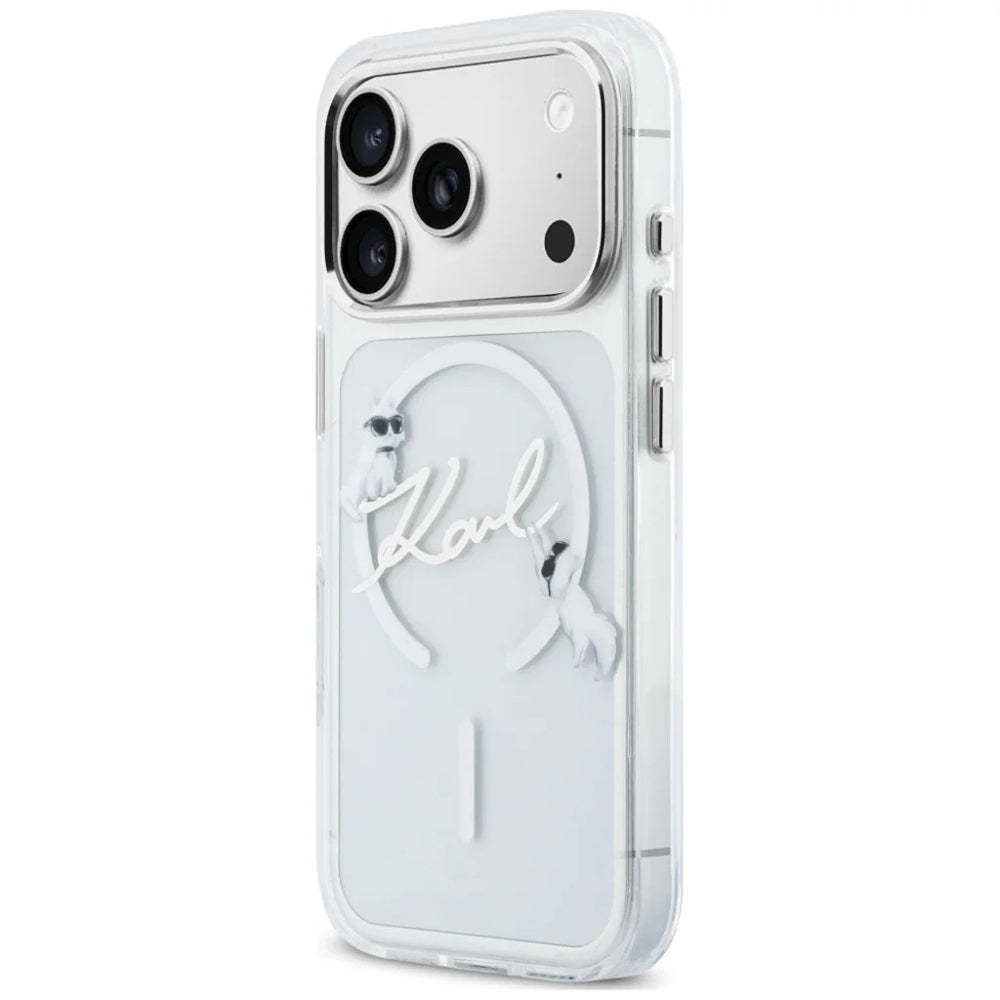 Etui MagSafe do Apple iPhone 18 Pro / 17 Pro, Karl Lagerfeld, IML Choupette Karl Script Logo, Przezroczyste
