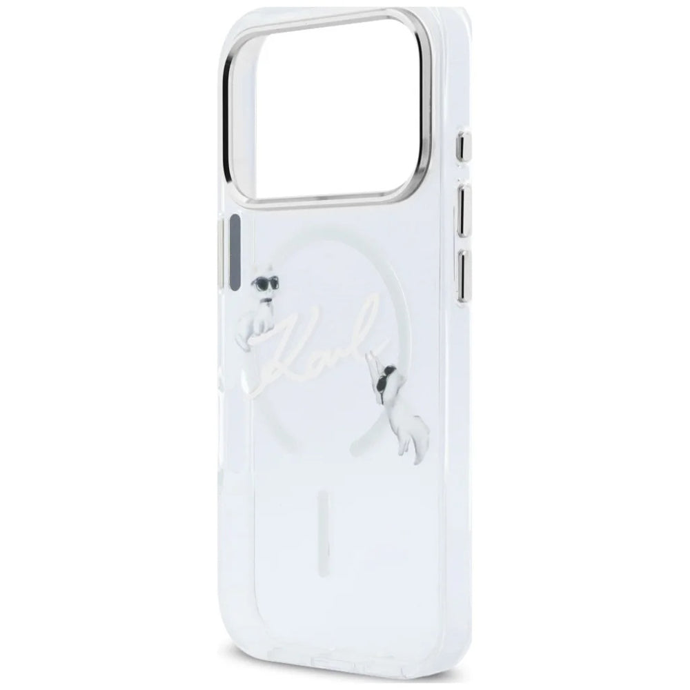 Etui MagSafe do Apple iPhone 18 Pro / 17 Pro, Karl Lagerfeld, IML Choupette Karl Script Logo, Przezroczyste