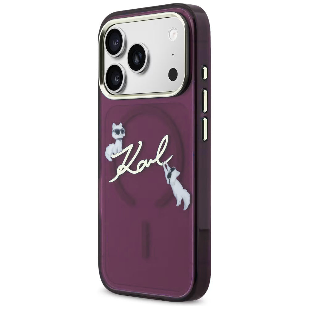Etui MagSafe do Apple iPhone 18 Pro / 17 Pro, Karl Lagerfeld, IML Choupette Karl Script Logo, Wiśniowy