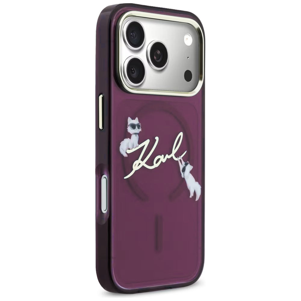 Etui MagSafe do Apple iPhone 18 Pro / 17 Pro, Karl Lagerfeld, IML Choupette Karl Script Logo, Wiśniowy