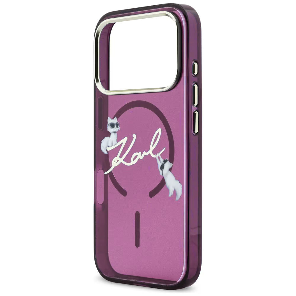 Etui MagSafe do Apple iPhone 18 Pro / 17 Pro, Karl Lagerfeld, IML Choupette Karl Script Logo, Wiśniowy
