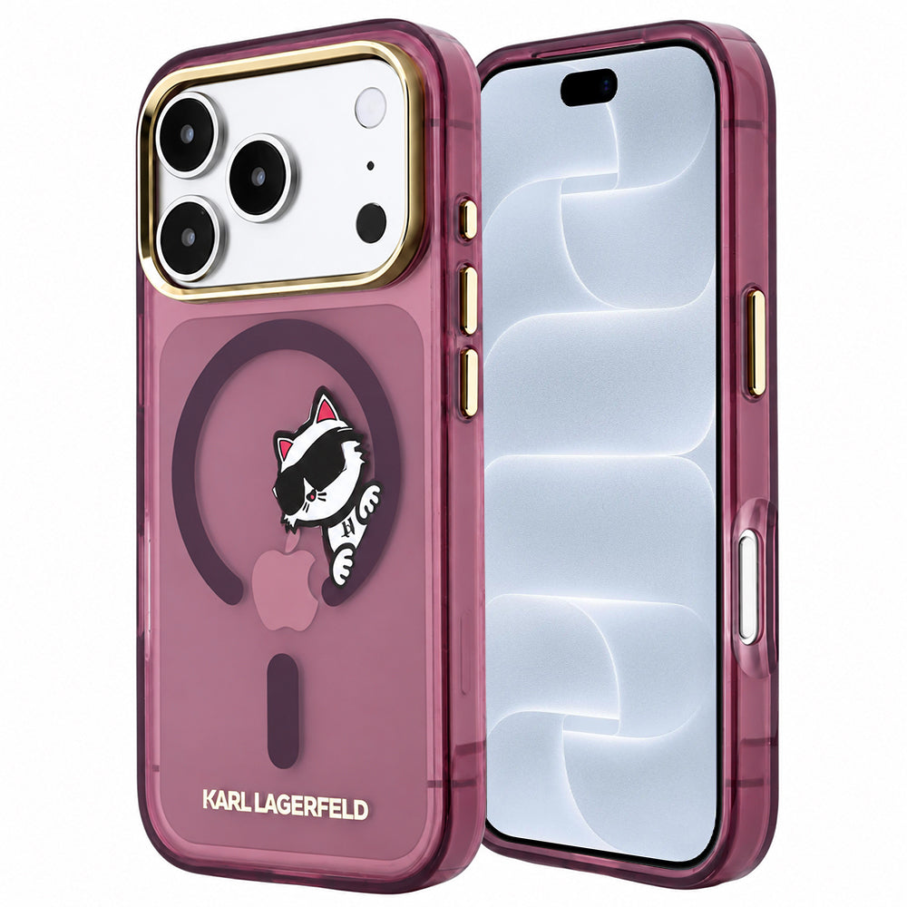 Etui MagSafe do Apple iPhone 18 Pro / 17 Pro, Karl Lagerfeld, IML Peekaboo Print and Metal Frame, bordowe