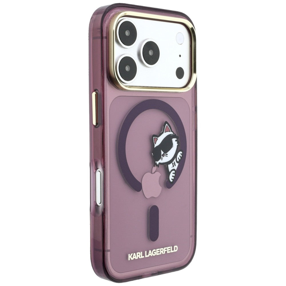 Etui MagSafe do Apple iPhone 18 Pro / 17 Pro, Karl Lagerfeld, IML Peekaboo Print and Metal Frame, bordowe