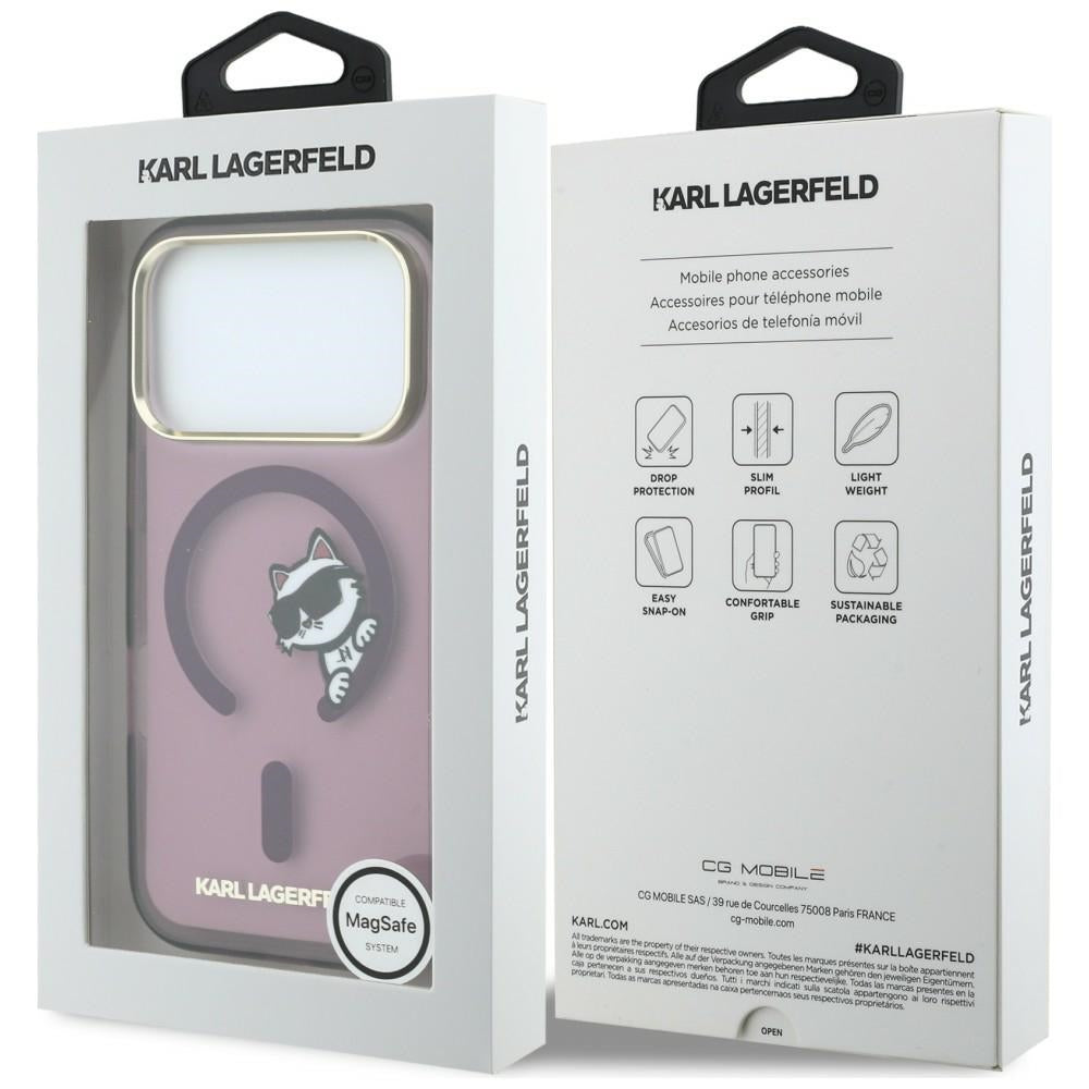 Etui MagSafe do Apple iPhone 18 Pro / 17 Pro, Karl Lagerfeld, IML Peekaboo Print and Metal Frame, bordowe