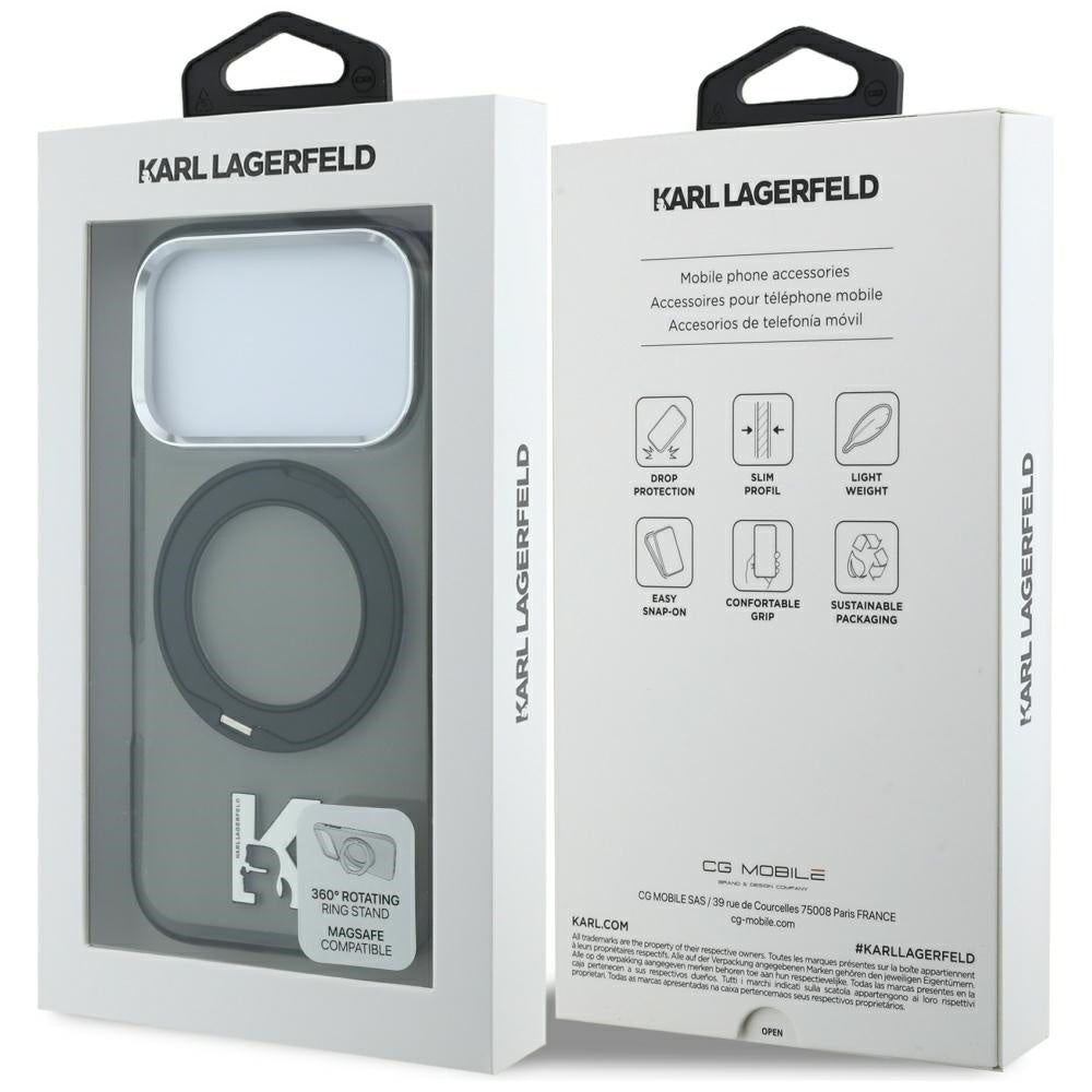 Etui MagSafe na Apple iPhone 18 Pro / 17 Pro, Karl Lagerfeld, IML Ring Stand Kameo Metal, Czarny