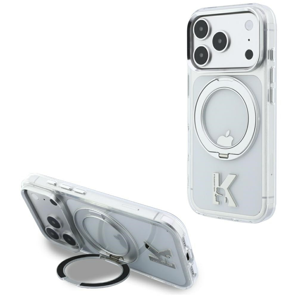 Etui MagSafe dla Apple iPhone 18 Pro / 17 Pro, Karl Lagerfeld, IML Ring Stand Kameo Metal, Przezroczyste