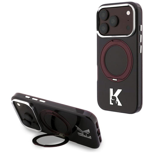 Etui MagSafe do Apple iPhone 18 Pro / 17 Pro, Karl Lagerfeld, IML Ring Stand Kameo Metal, Wiśniowy