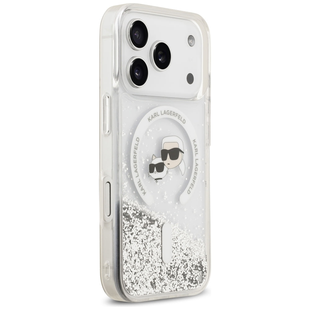 Etui MagSafe do Apple iPhone 18 Pro / 17 Pro, Karl Lagerfeld, Liquid Glitter Karl & Choupette Head's, Przezroczyste