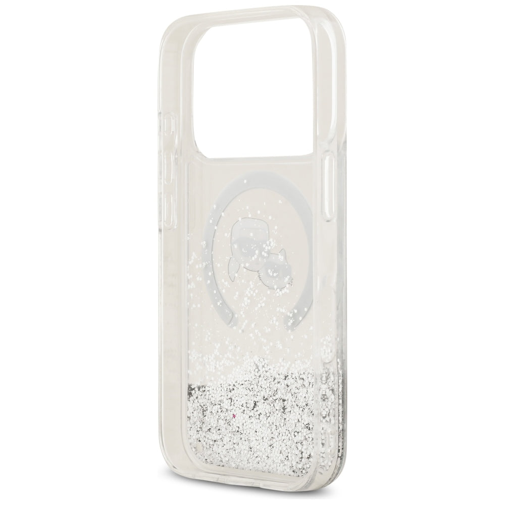 Etui MagSafe do Apple iPhone 18 Pro / 17 Pro, Karl Lagerfeld, Liquid Glitter Karl & Choupette Head's, Przezroczyste