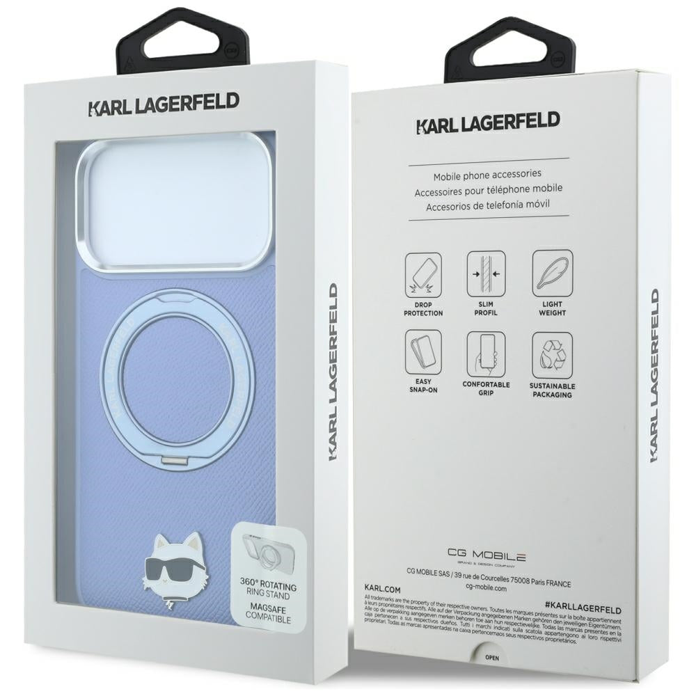 Etui MagSafe do Apple iPhone 18 Pro / 17 Pro, Karl Lagerfeld, Ring Stand 360 Choupette Pin, Bleu