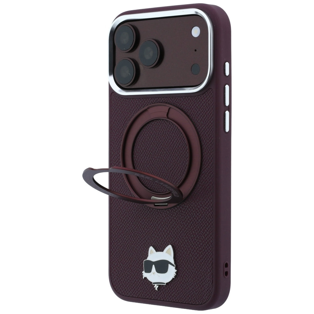 Etui MagSafe do Apple iPhone 18 Pro / 17 Pro, Karl Lagerfeld, Ring Stand 360 Choupette Pin, Wiśniowe