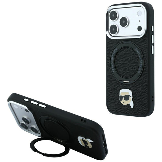 Etui MagSafe do Apple iPhone 18 Pro / 17 Pro, Karl Lagerfeld, Ring Stand 360 Karl Pin, Czarny