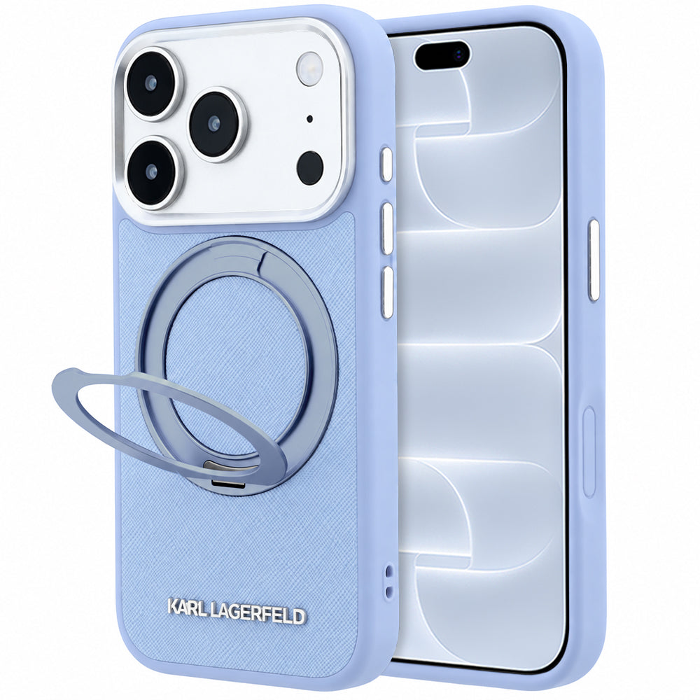 Etui MagSafe do Apple iPhone 18 Pro / 17 Pro, Karl Lagerfeld, Ring Stand 360 Saffiano, Bleu