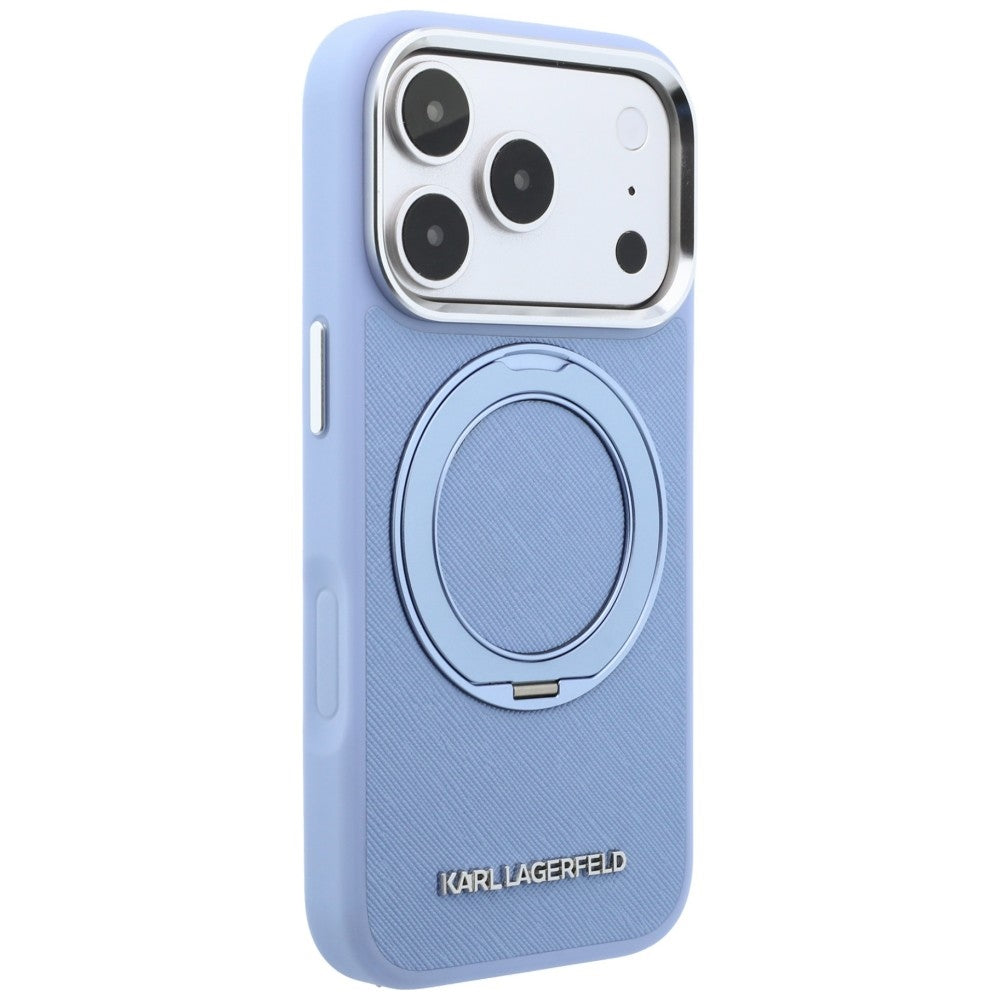 Etui MagSafe do Apple iPhone 18 Pro / 17 Pro, Karl Lagerfeld, Ring Stand 360 Saffiano, Bleu