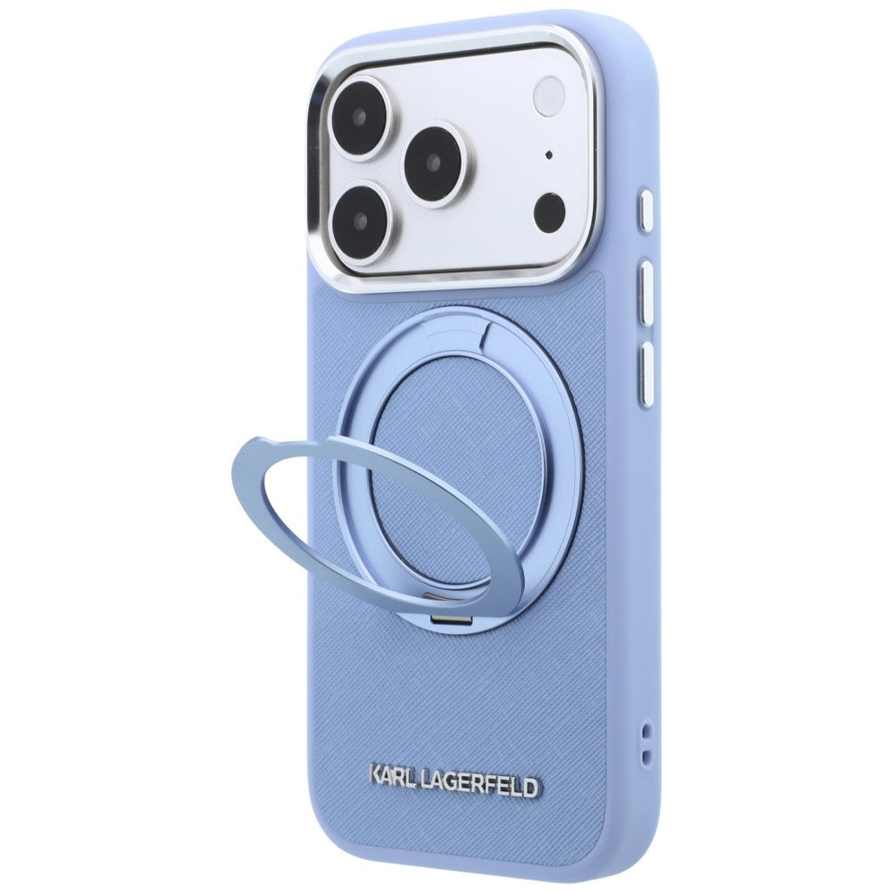 Etui MagSafe do Apple iPhone 18 Pro / 17 Pro, Karl Lagerfeld, Ring Stand 360 Saffiano, Bleu