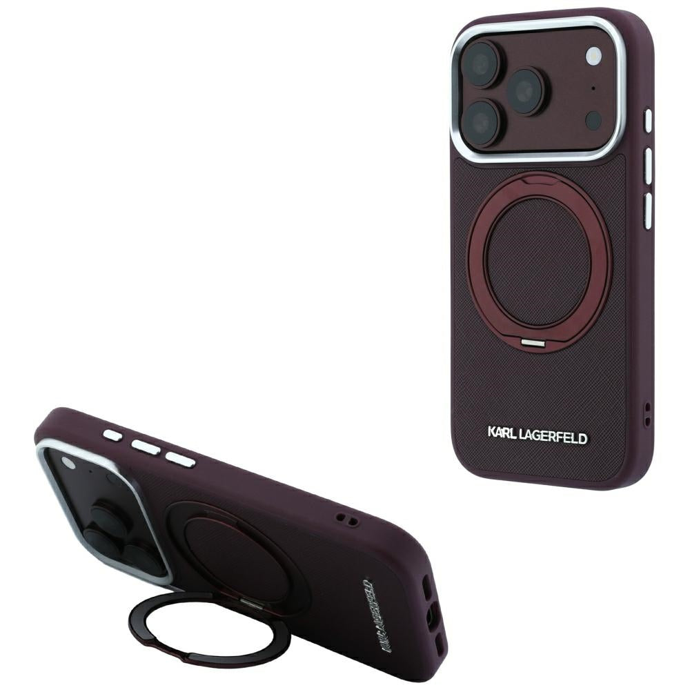 Etui MagSafe do Apple iPhone 18 Pro / 17 Pro, Karl Lagerfeld, Ring Stand 360 Saffiano, bordowe