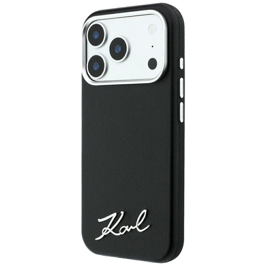 Etui MagSafe do Apple iPhone 18 Pro / 17 Pro, Karl Lagerfeld, Saffiano Small Script Metal Logo, Czarna