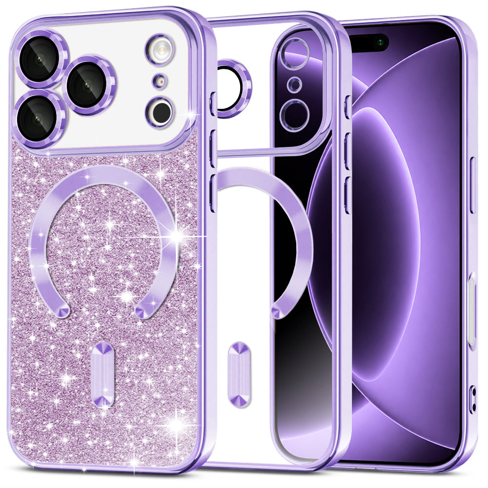 Etui MagSafe do Apple iPhone 18 Pro / 17 Pro, Techsuit, Luxury Glitter, Jasny Fiolet