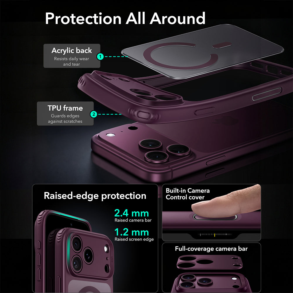Etui MagSafe do Apple iPhone 18 Pro, ESR, Classic Hybrid, Ciemnoczerwony Satynowy