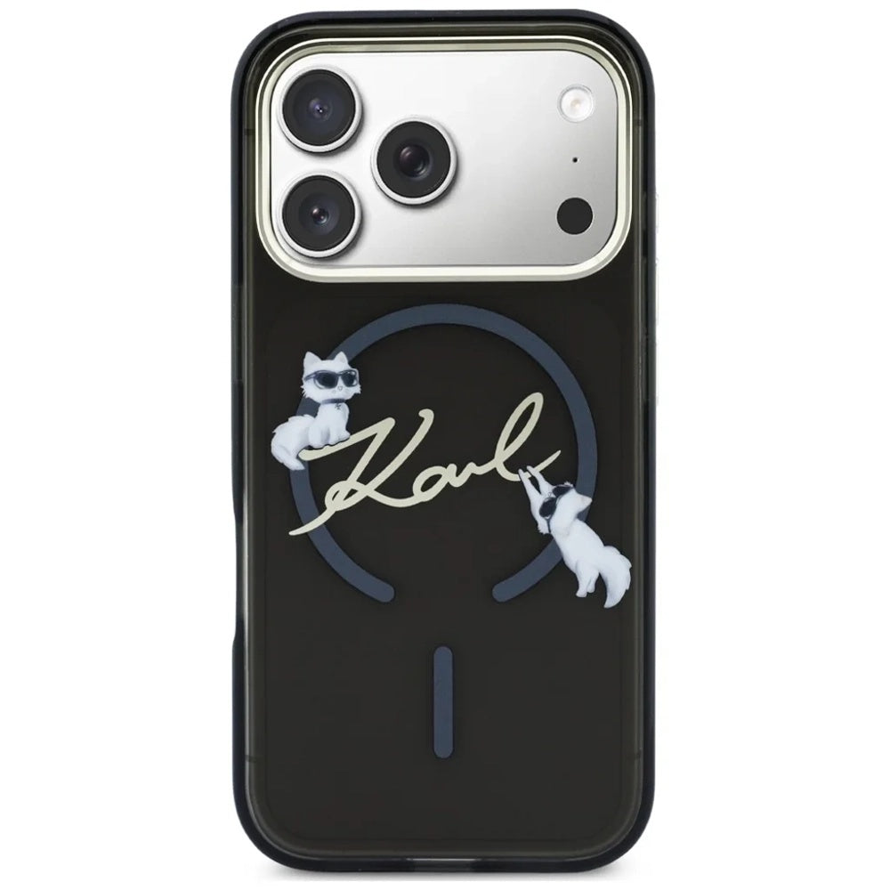 Etui MagSafe do Apple iPhone 18 Pro, Karl Lagerfeld, IML Choupette Karl Script Logo, czarne