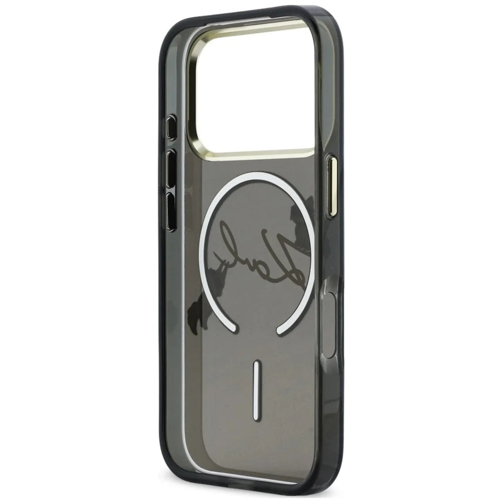 Etui MagSafe do Apple iPhone 18 Pro, Karl Lagerfeld, IML Choupette Karl Script Logo, czarne