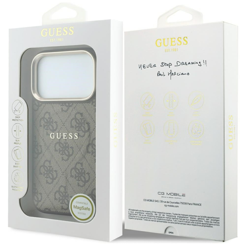 Etui MagSafe do Apple iPhone 18 Pro Max / 17 Pro Max, Guess, 4G Embossed Classic, Brązowe