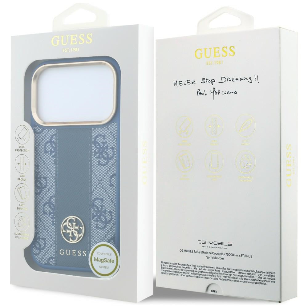 Etui MagSafe do Apple iPhone 18 Pro Max / 17 Pro Max, Guess, 4G Stripe Round Classic Logo, Niebieskie