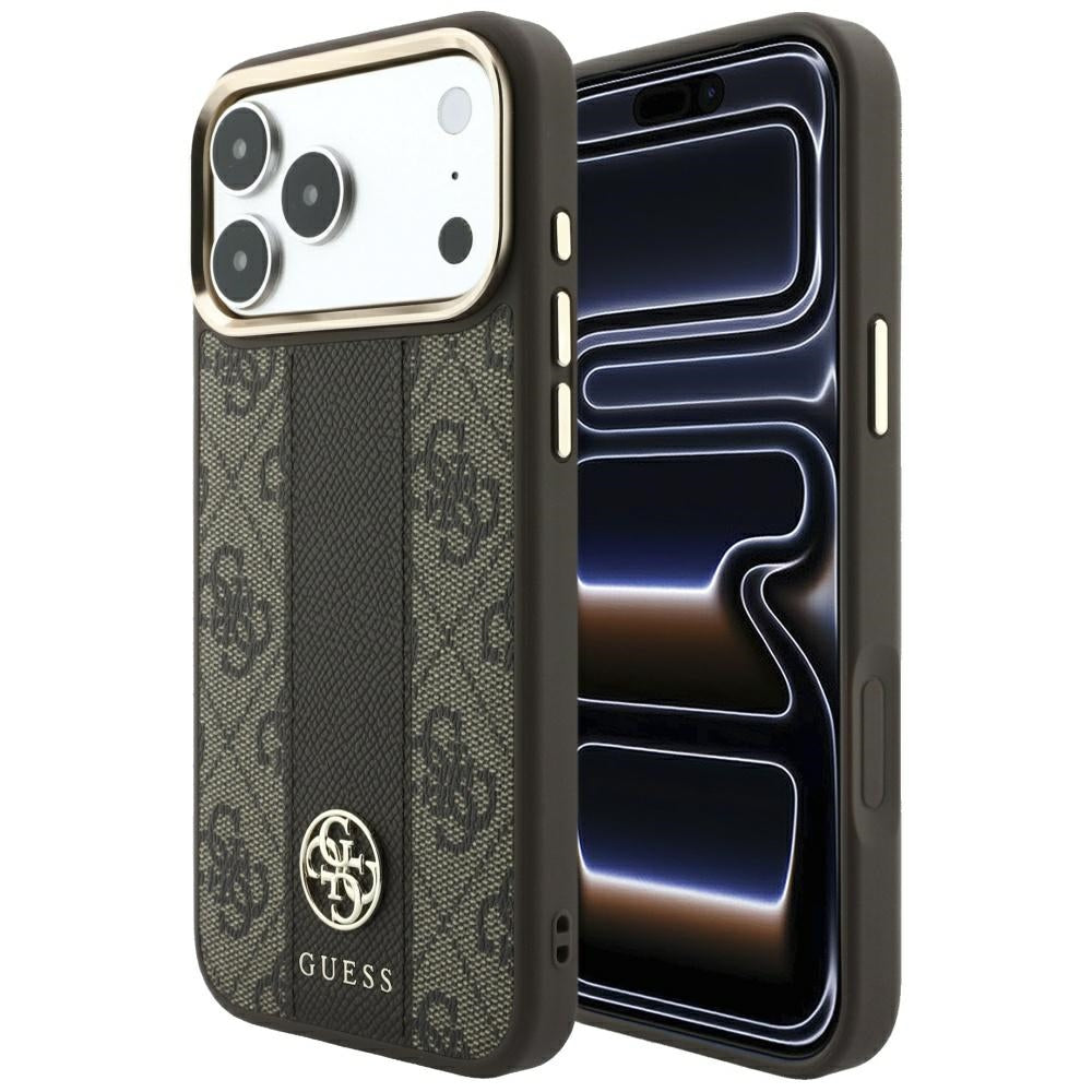 Etui MagSafe do Apple iPhone 18 Pro Max / 17 Pro Max, Guess, 4G Stripe Round Classic Logo, Brązowe