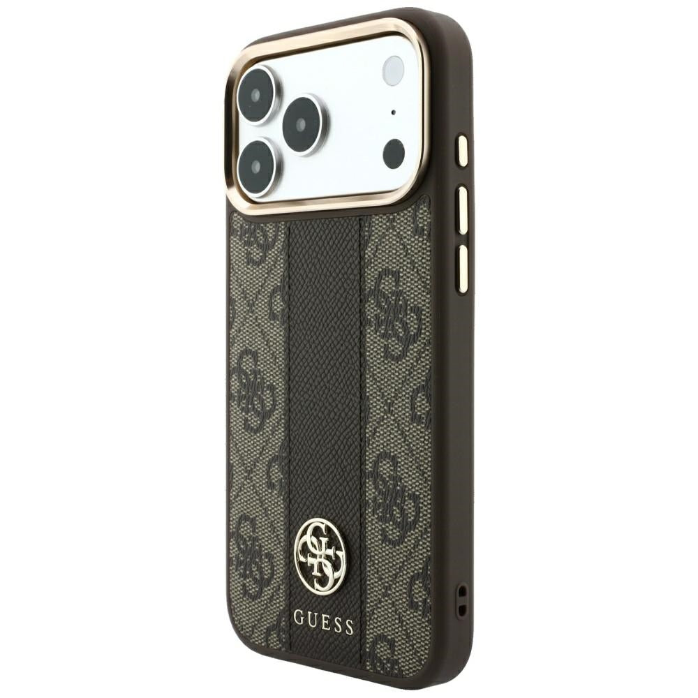 Etui MagSafe do Apple iPhone 18 Pro Max / 17 Pro Max, Guess, 4G Stripe Round Classic Logo, Brązowe