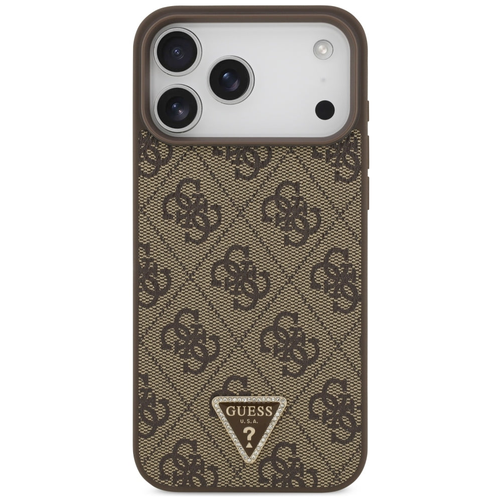 Etui MagSafe do Apple iPhone 18 Pro Max / 17 Pro Max, Guess, 4G Triangle Strass, Brązowe