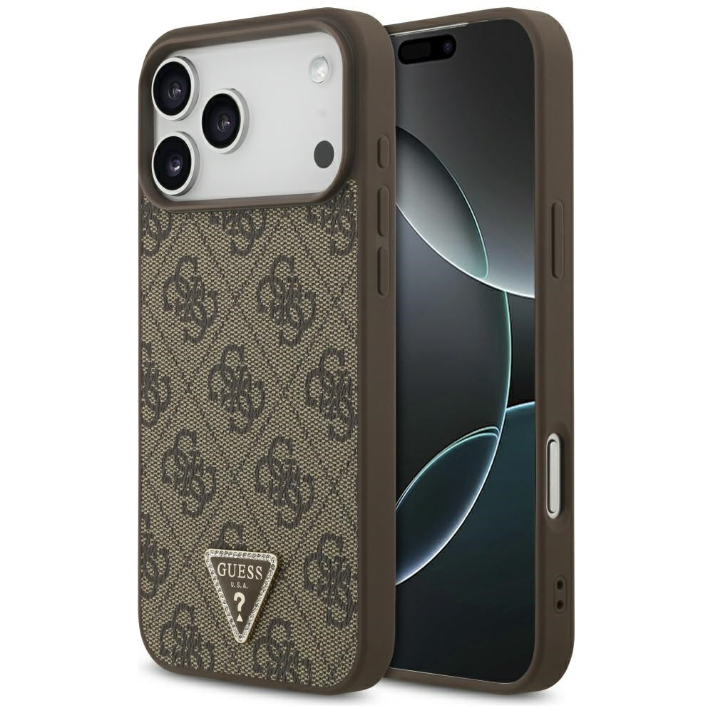 Etui MagSafe do Apple iPhone 18 Pro Max / 17 Pro Max, Guess, 4G Triangle Strass, Brązowe