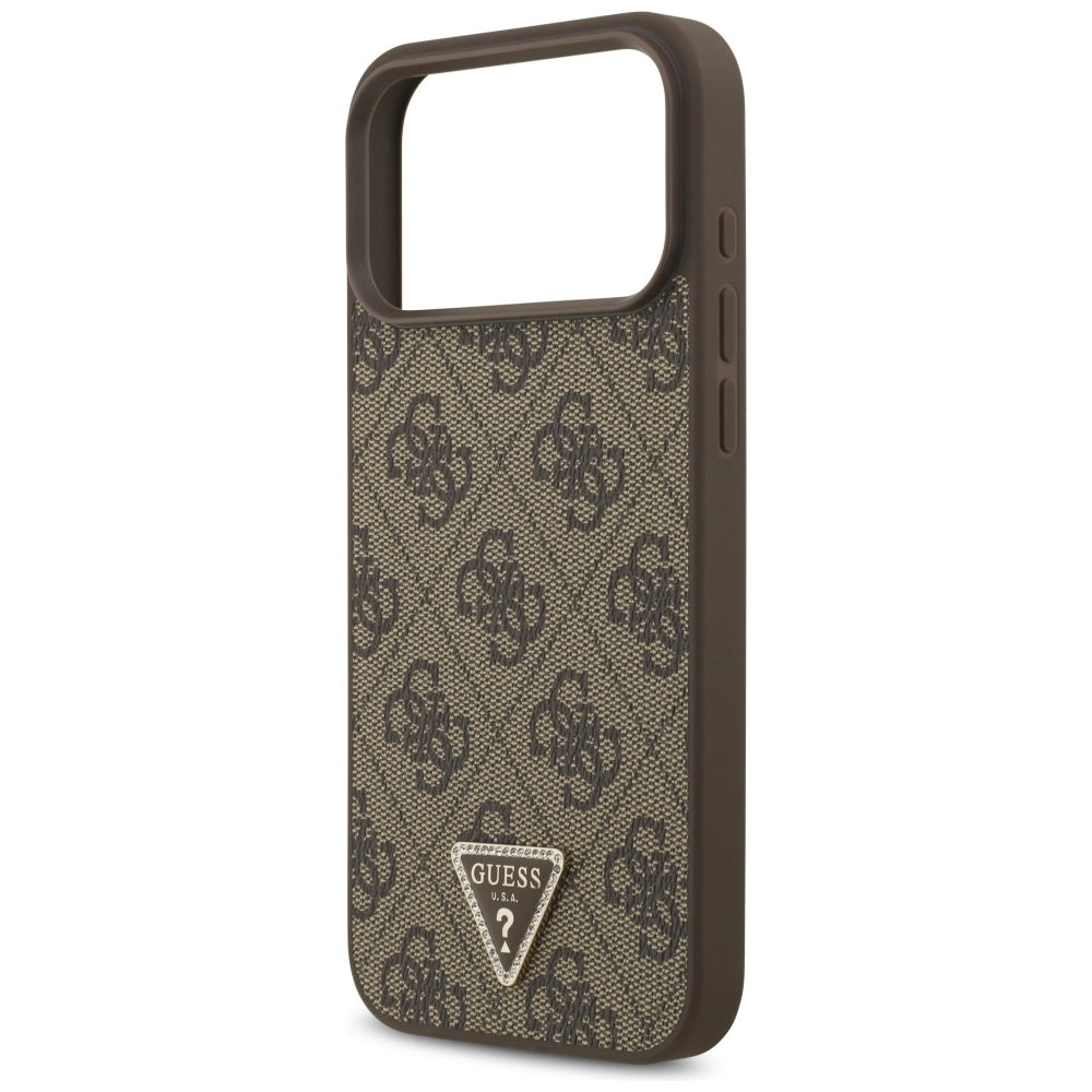 Etui MagSafe do Apple iPhone 18 Pro Max / 17 Pro Max, Guess, 4G Triangle Strass, Brązowe