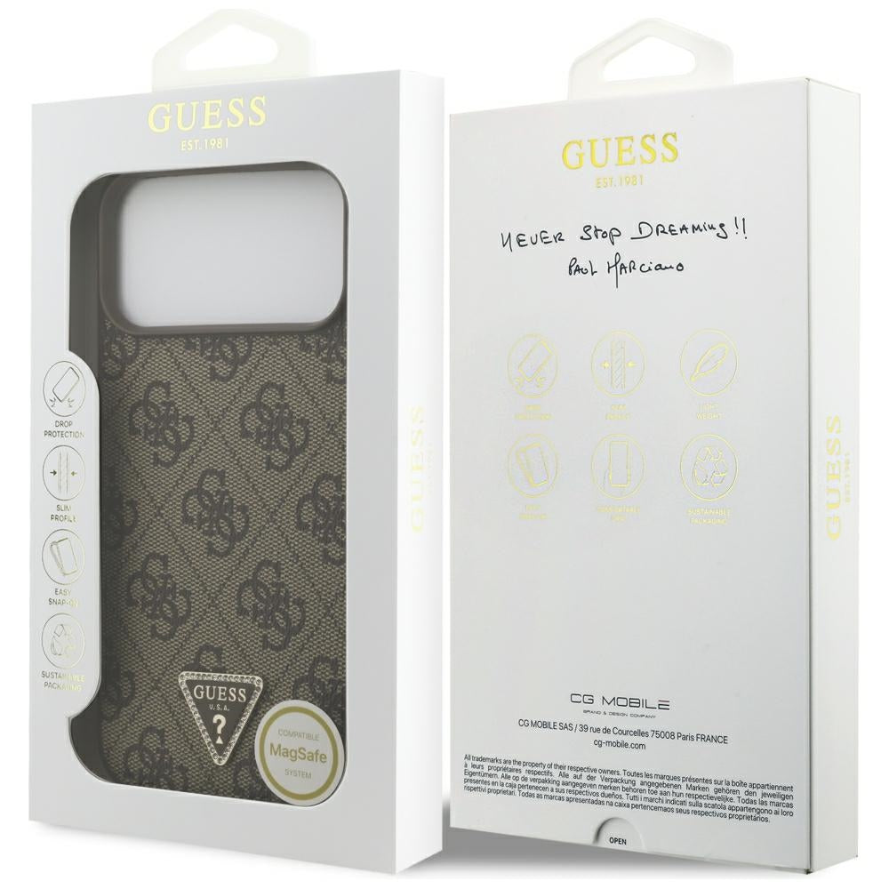 Etui MagSafe do Apple iPhone 18 Pro Max / 17 Pro Max, Guess, 4G Triangle Strass, Brązowe