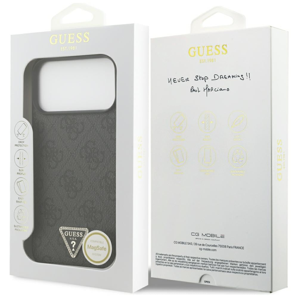 Etui MagSafe do Apple iPhone 18 Pro Max / 17 Pro Max, Guess, 4G Triangle Strass, czarne