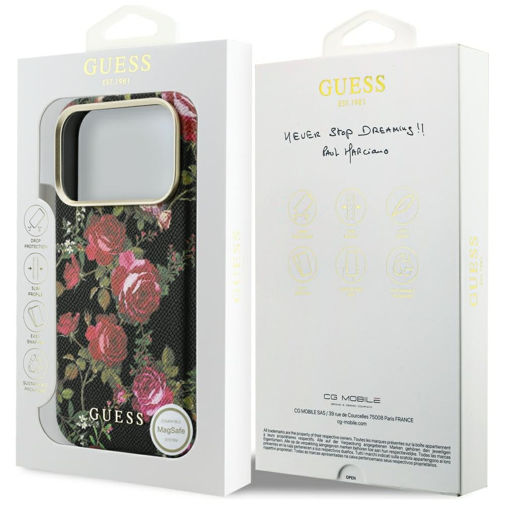 Etui MagSafe do Apple iPhone 18 Pro Max / 17 Pro Max, Guess, Blossom Roses Print, czarne