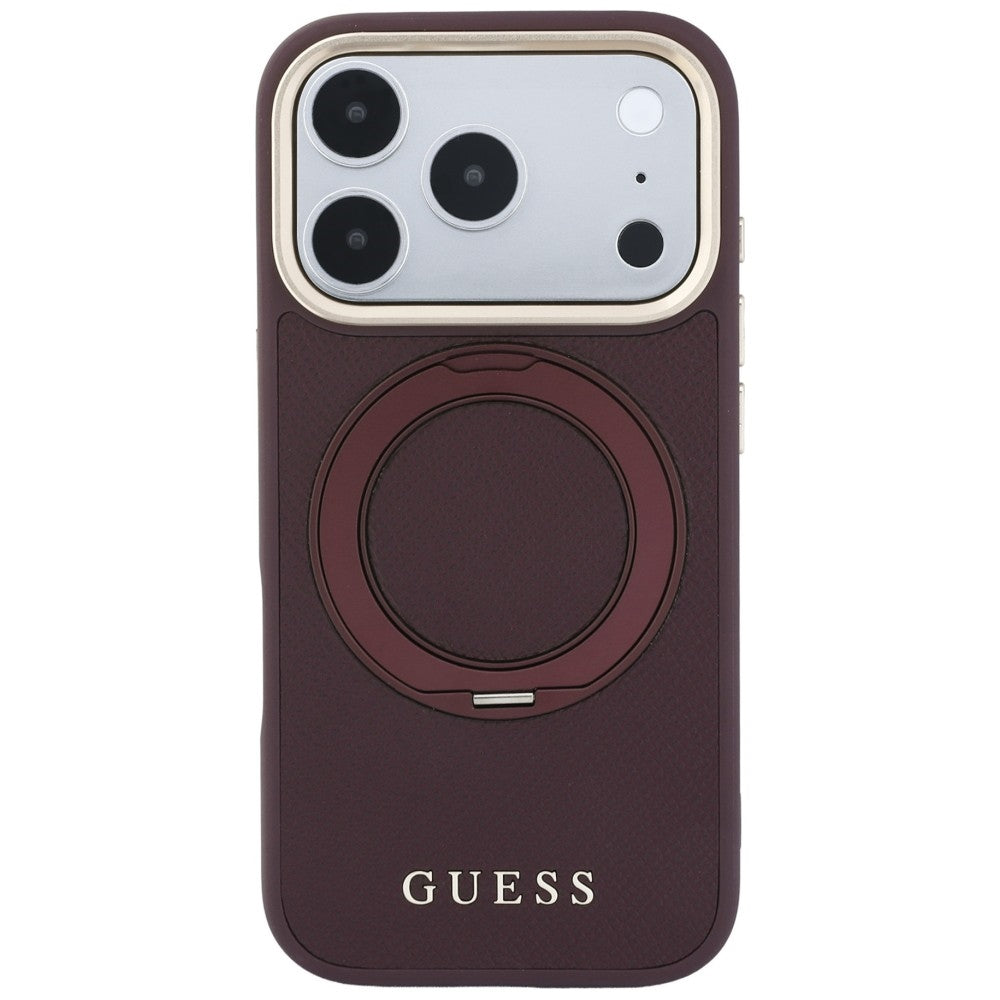 Etui MagSafe do Apple iPhone 18 Pro Max / 17 Pro Max, Guess, Grained Ring Stand 360 Classic, Wiśniowy