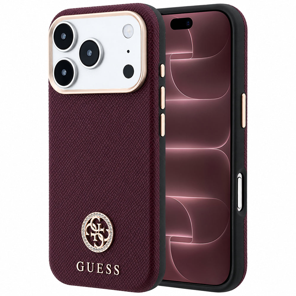 Etui MagSafe do Apple iPhone 18 Pro Max / 17 Pro Max, Guess, Ziarno Logo z okrągłymi kryształkami, Wiśniowy