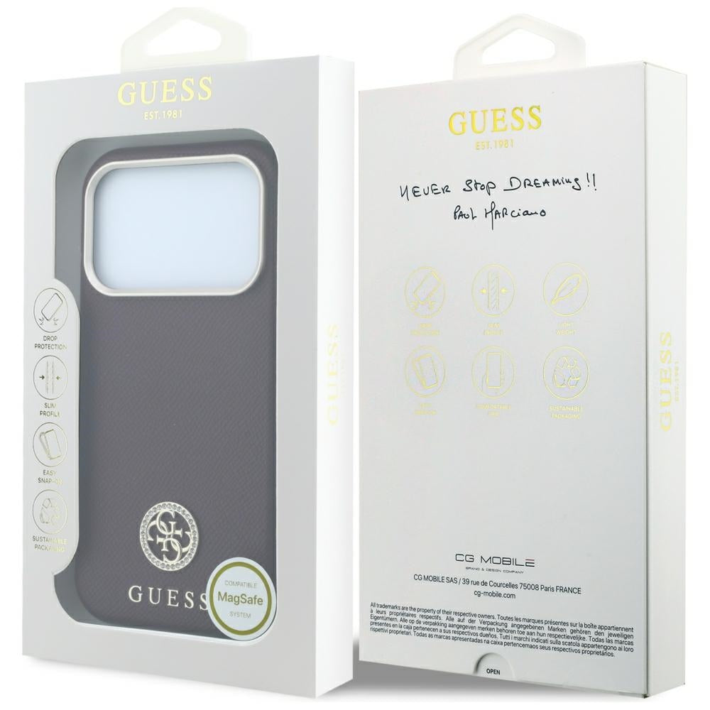 Etui MagSafe do Apple iPhone 18 Pro Max / 17 Pro Max, Guess, Ziarno Logo z okrągłymi kryształkami, Wiśniowy