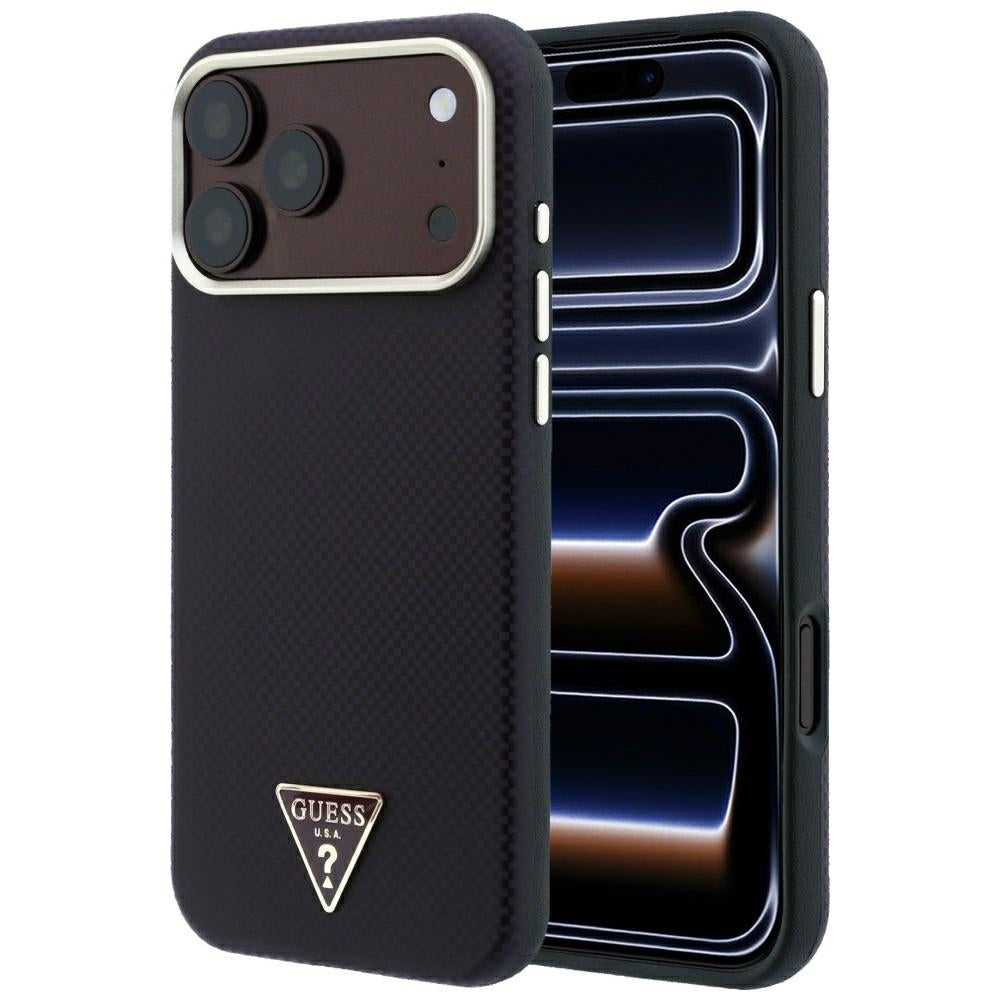 Etui MagSafe do Apple iPhone 18 Pro Max / 17 Pro Max, Guess, Logo Kevlar Triangle, Wiśniowy