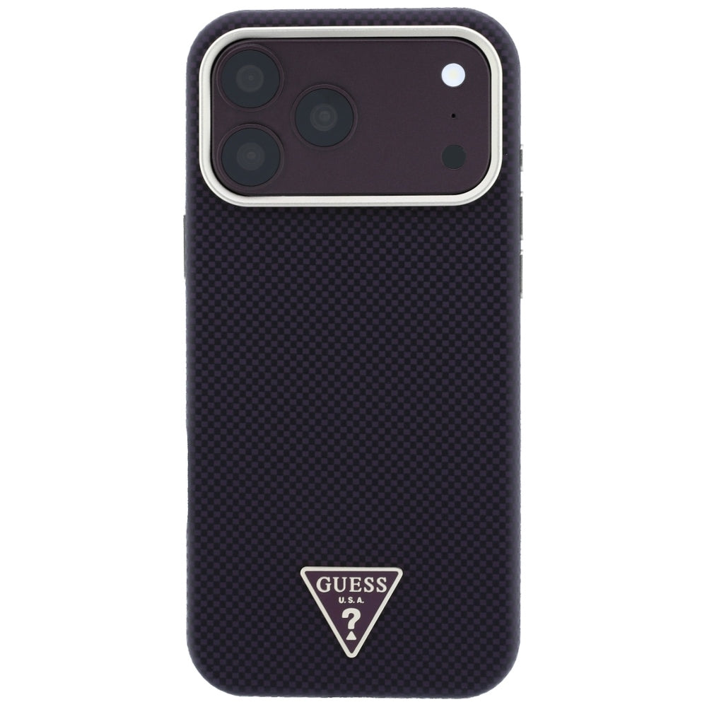 Etui MagSafe do Apple iPhone 18 Pro Max / 17 Pro Max, Guess, Logo Kevlar Triangle, Wiśniowy