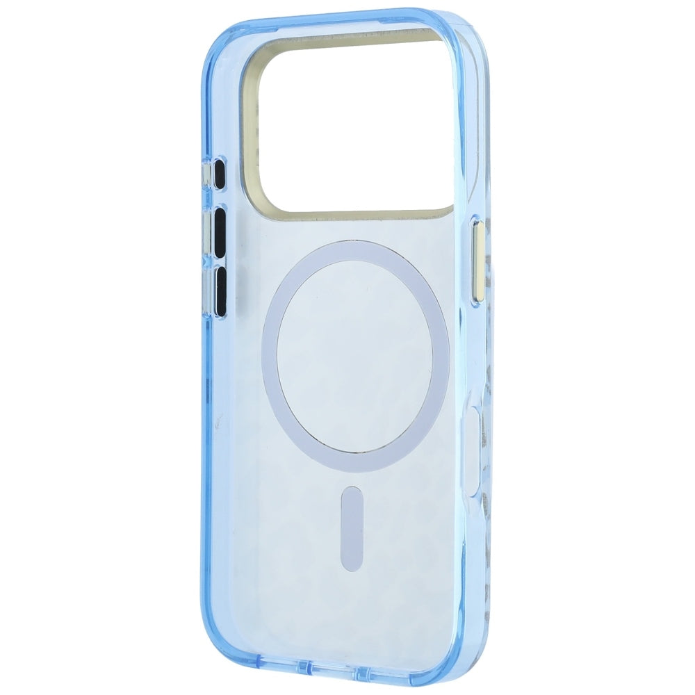 Etui MagSafe do Apple iPhone 18 Pro Max / 17 Pro Max, Guess, Leopard Glitter Triangle Logo, Bleu