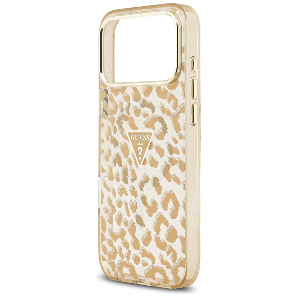 Etui MagSafe do Apple iPhone 18 Pro Max / 17 Pro Max, Guess, Leopard Glitter Triangle Logo, Brązowe
