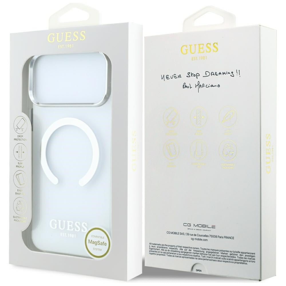 Etui MagSafe do Apple iPhone 18 Pro Max / 17 Pro Max, Guess, Metal Outline, Srebrne