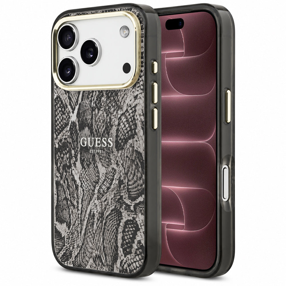 Etui MagSafe do Apple iPhone 18 Pro Max / 17 Pro Max, Guess, wzór pytona, czarne